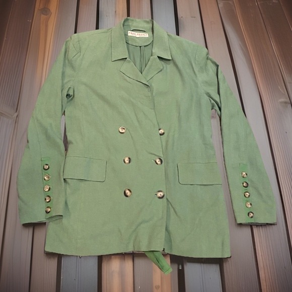 Free People Jackets & Blazers - Free People Olivia Jacket Small Double Breasted‎ Belted Green Linen Career Wear